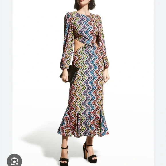Rhode Chiara Multicolor Cutout-Waist Midi Dress - Picture 1 of 8